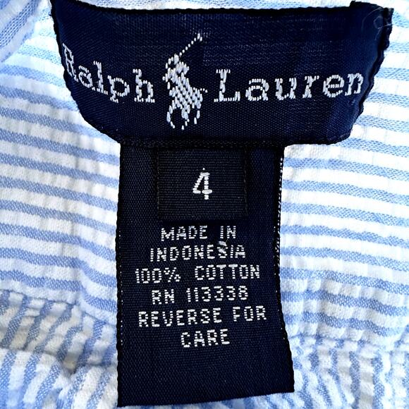 Ralph Lauren Seersucker Button Down Shirt Embroidered Logo Striped Blue White 4 - Picture 3 of 4
